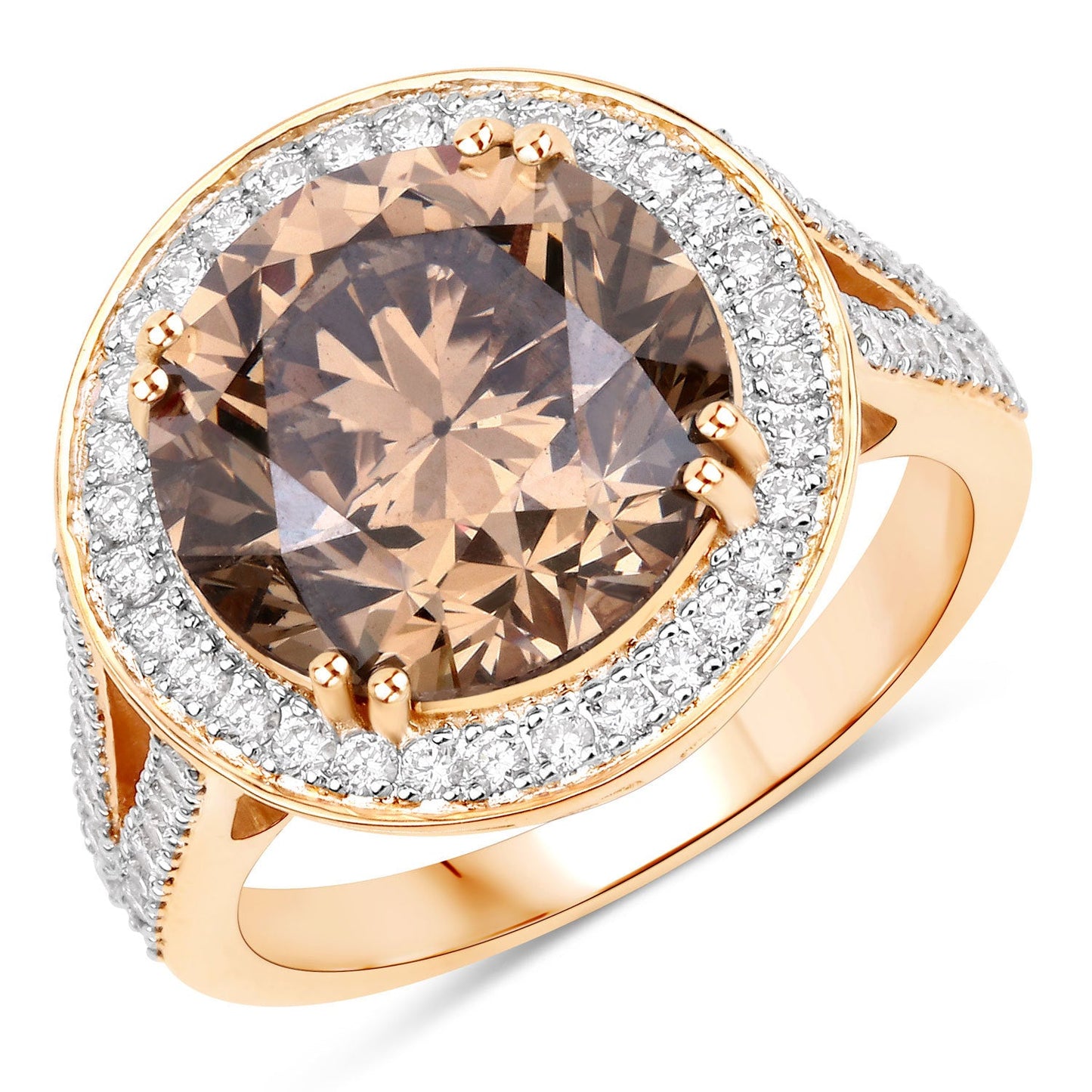 Anillo de Compromiso de Diamante Marrón Certificado IGI de 7.07 Quilates en Oro Amarillo de 18K