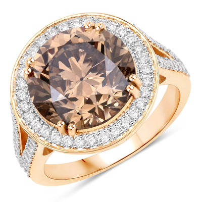 IGI Certified 7.07 Carat Brown Diamond Engagement Ring in 18K Yellow Gold
