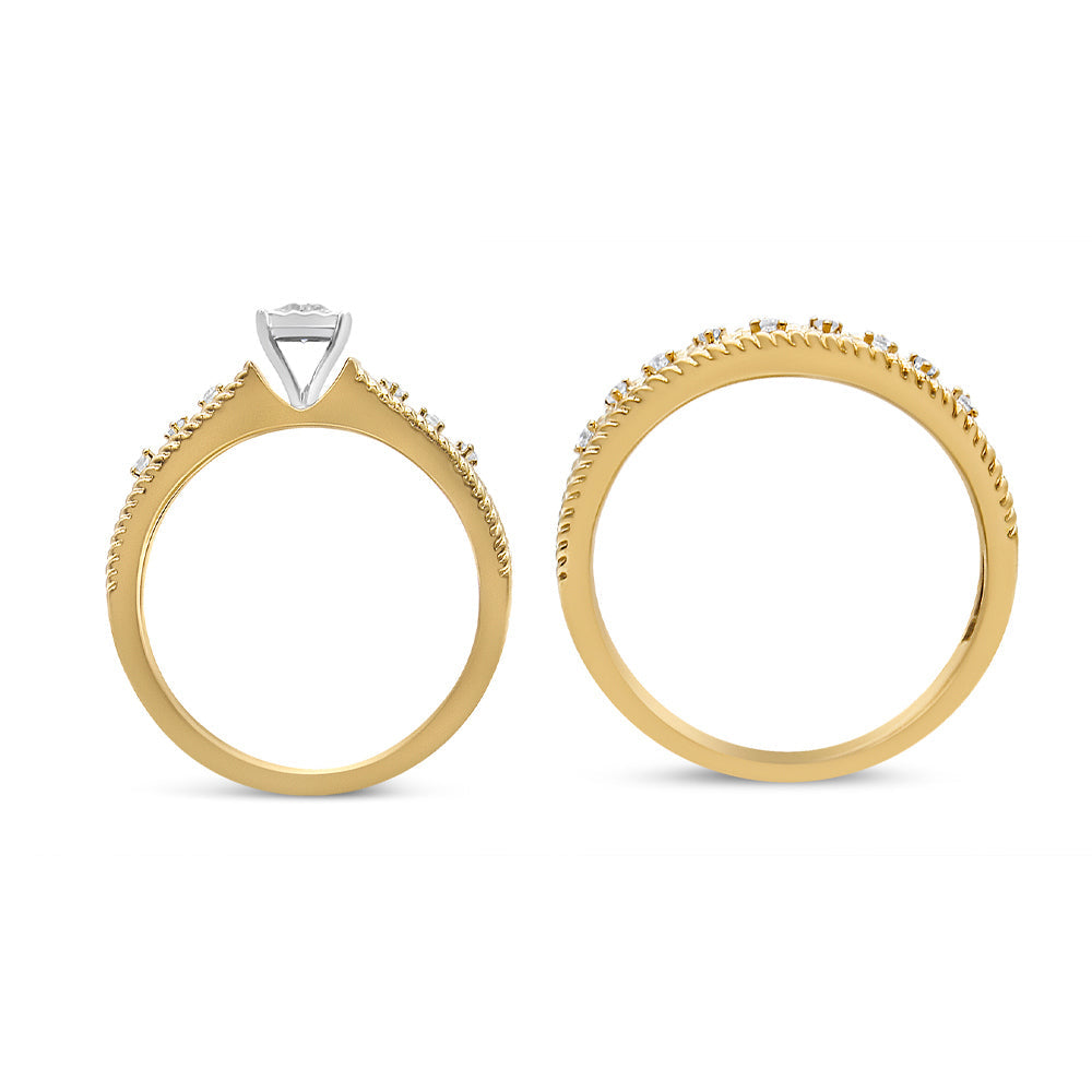 Anillo de Compromiso Art Deco de Plata Esterlina .925 Baño de Oro Amarillo de 14K