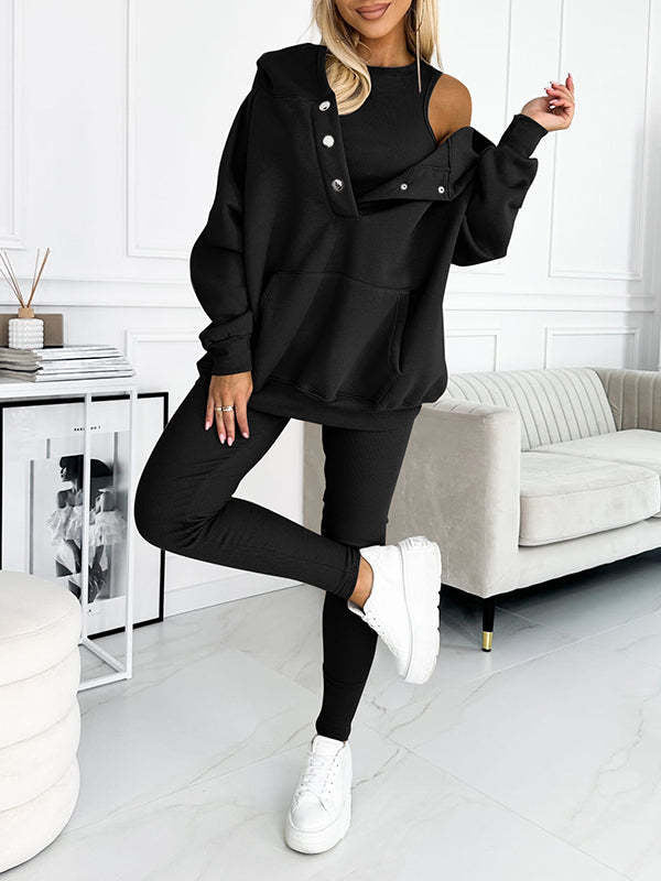 Ensemble de sport pour femmes en 3 pièces avec sweat à capuche et pantalons