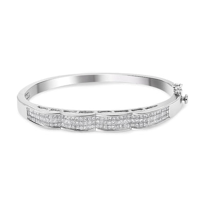 Brazalete de diamantes en forma de ola de oro blanco de 14K - Tamaño 7"