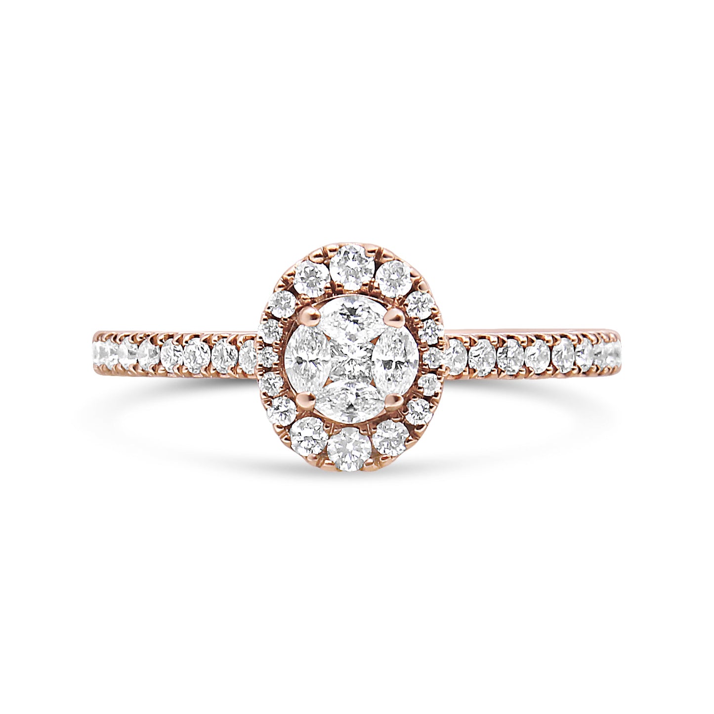 Bague de fiançailles halo en or rose 18K marquise et ovale - Taille 7