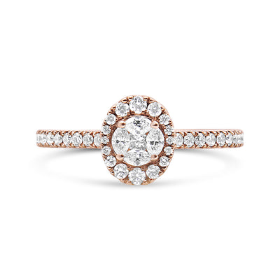 Bague de fiançailles halo en or rose 18K marquise et ovale - Taille 7