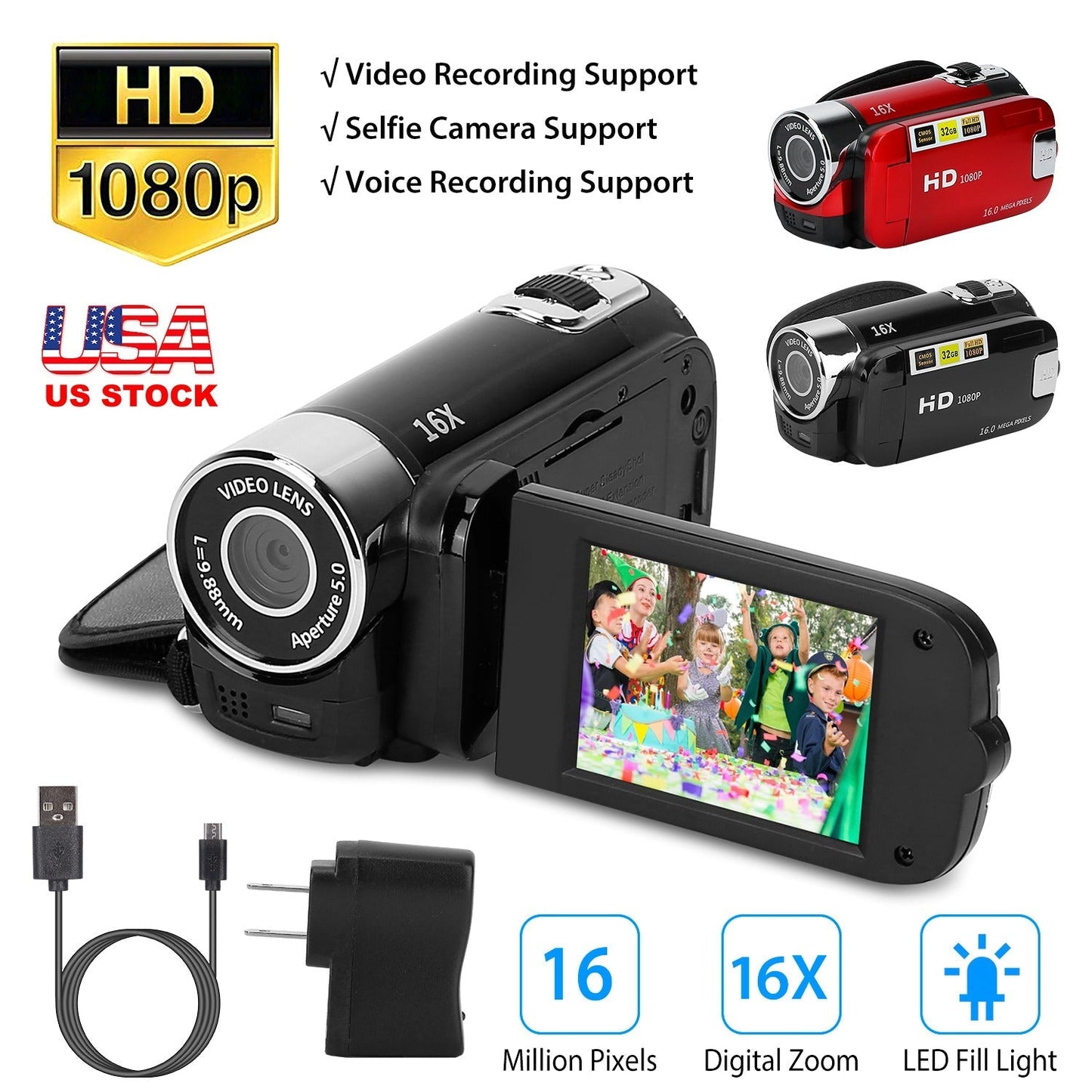 LJG HD 1080P Digital Video Camcorder with 16X Zoom