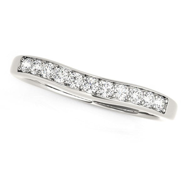 14k White Gold Curved Diamond Wedding Band