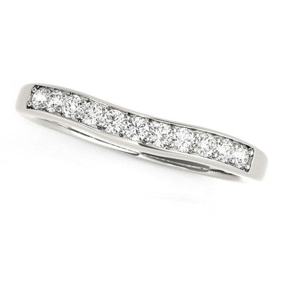 14k White Gold Curved Diamond Wedding Band
