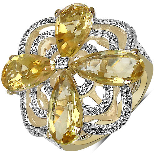 Bague en Citrine et Diamant Plaquée Or Jaune 14K