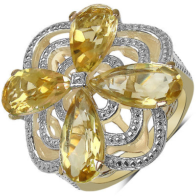 14K Yellow Gold Plated Citrine & Diamond Ring