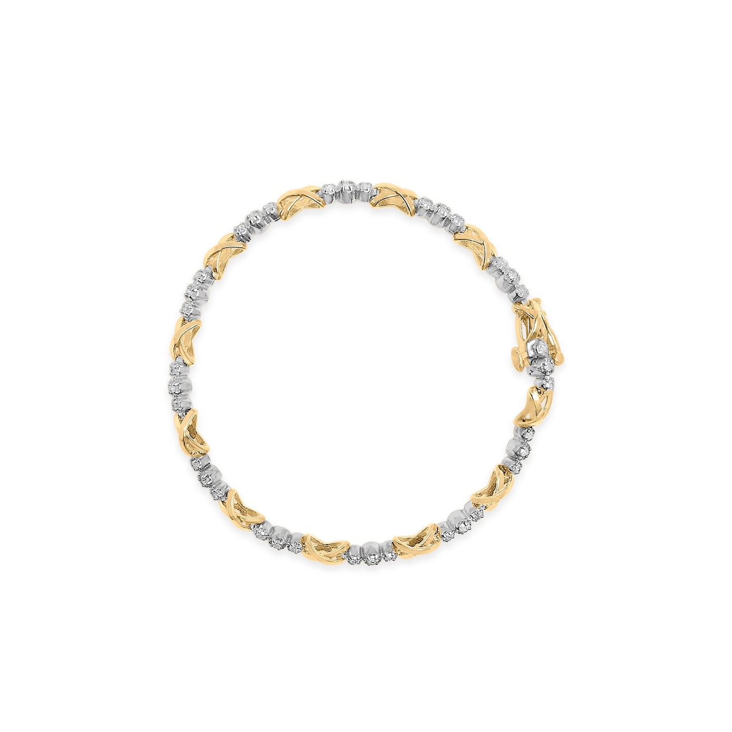 10K Two-Tone Gold Diamond 3 Stone X-Link Bracelet - 1/2 Cttw