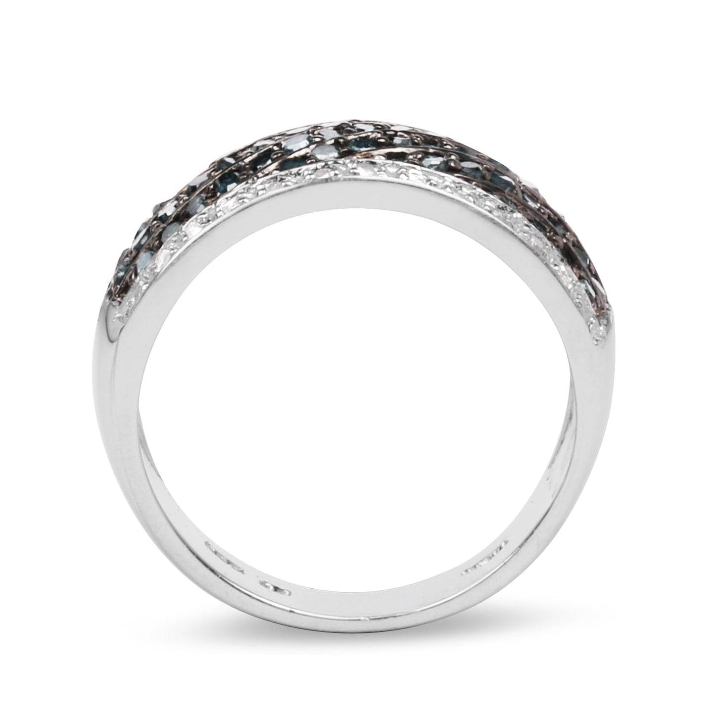 Anillo de Compromiso de Diamante Azul y Blanco de 0.80 Quilates en Plata de Ley