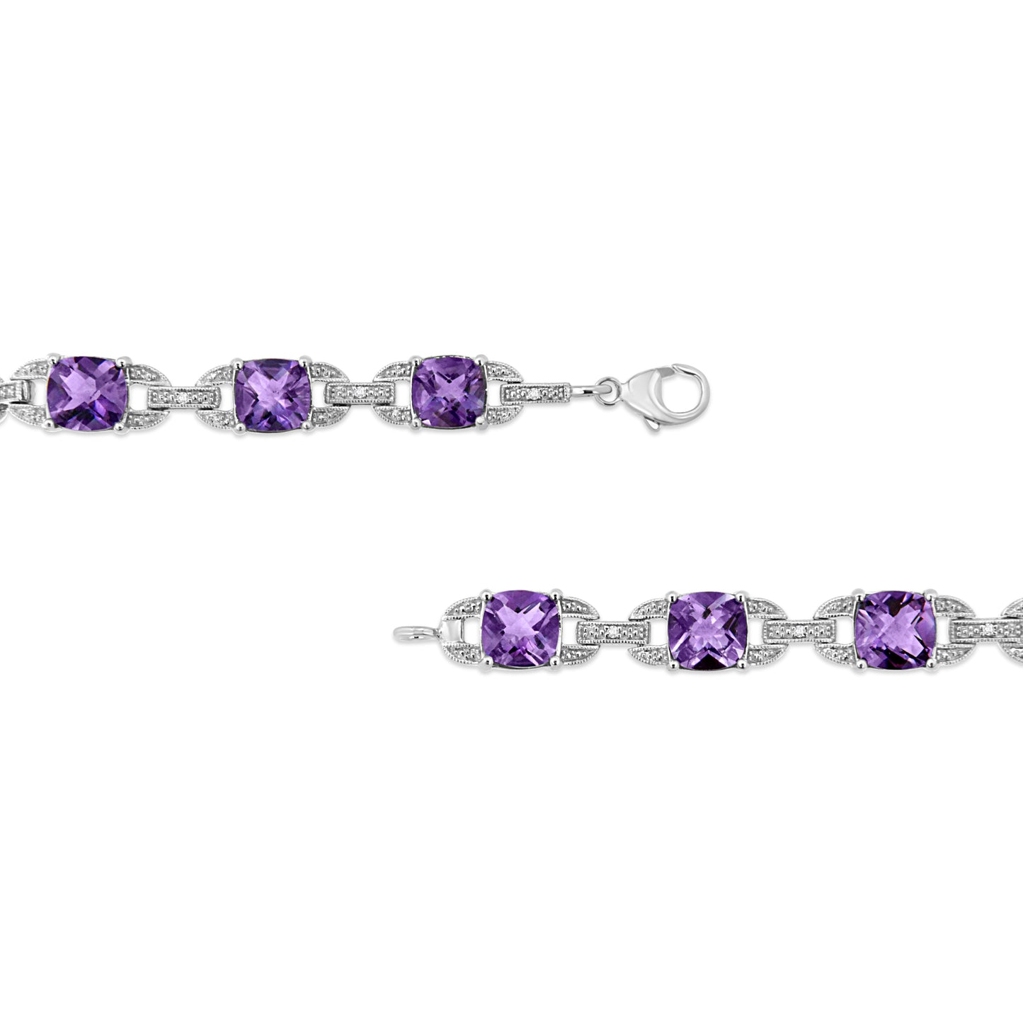 Bracelet de tennis en argent sterling .925 avec améthystes et diamants - Taille 7