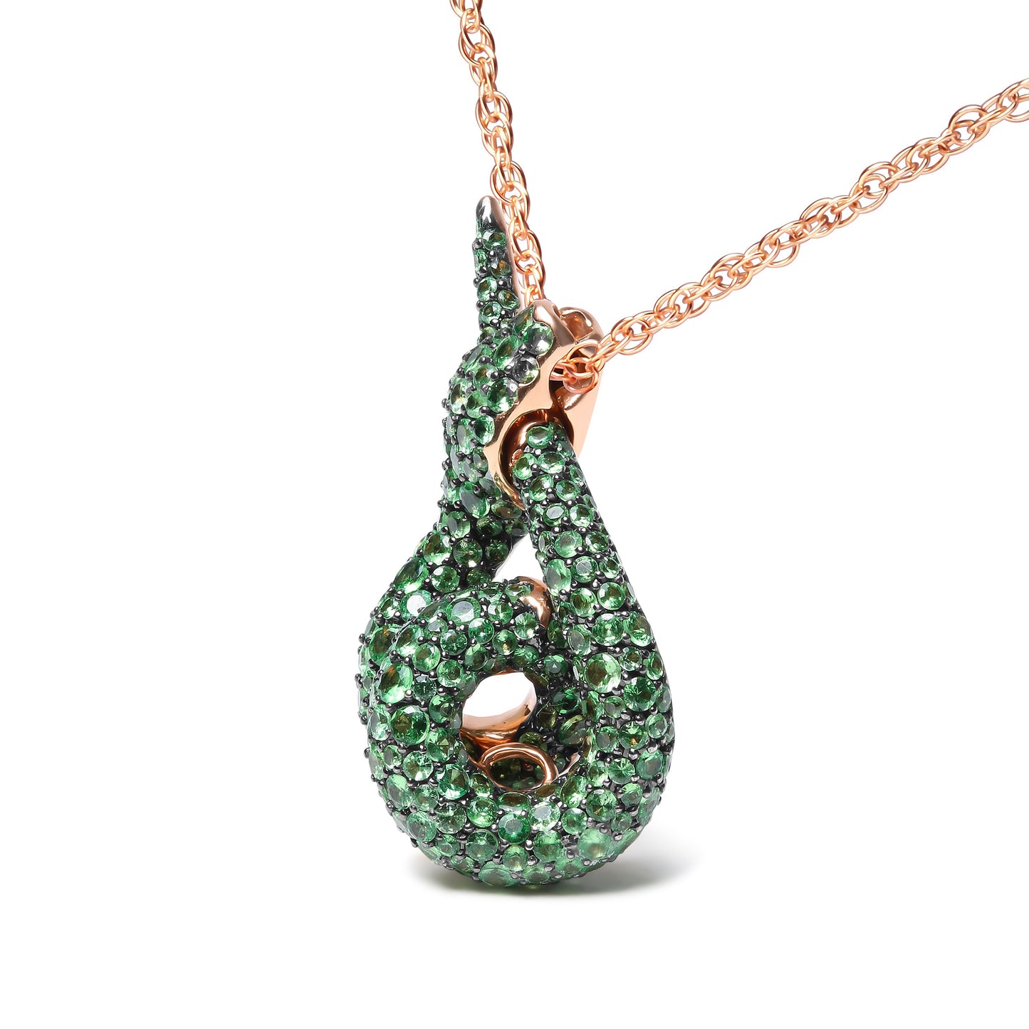 Collar de Pendiente de Serpiente de Tsavorita Verde en Oro Rosa de 18K