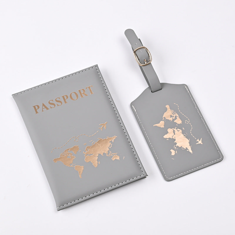 Cubierta de Pasaporte Elegante de PU con Dorado de Mapa