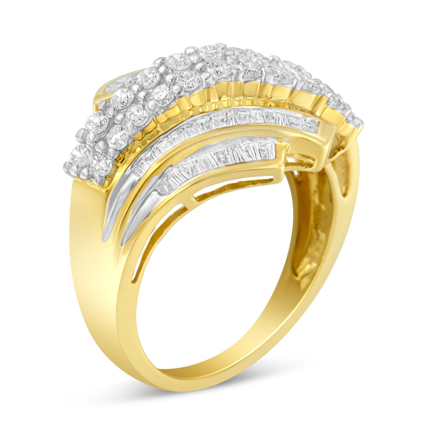 Bague de déclaration en diamant de style bypass en or jaune 10K - Taille 6