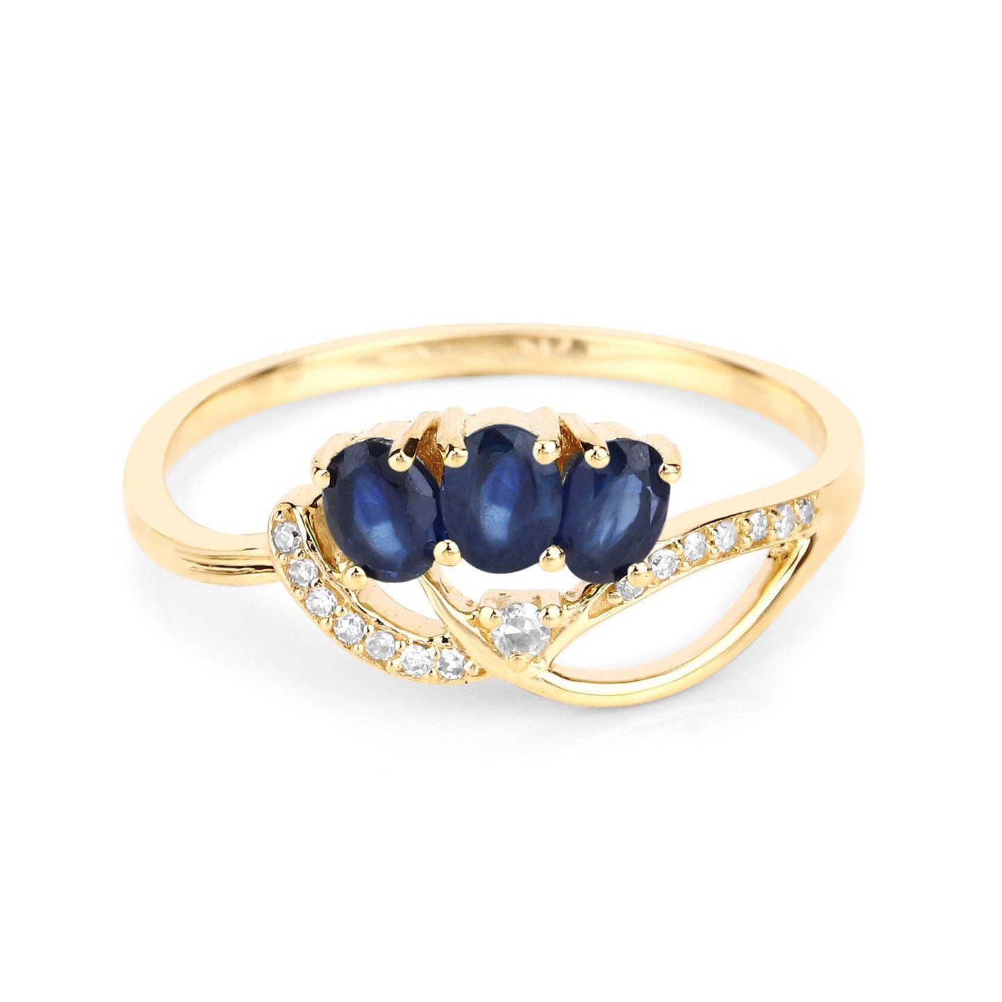Bague de fiançailles en saphir bleu et diamant de 0,65 carat en or jaune 14K