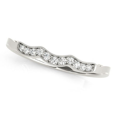 Anillo de boda de diamantes milgrain de oro blanco de 14k estilo ola