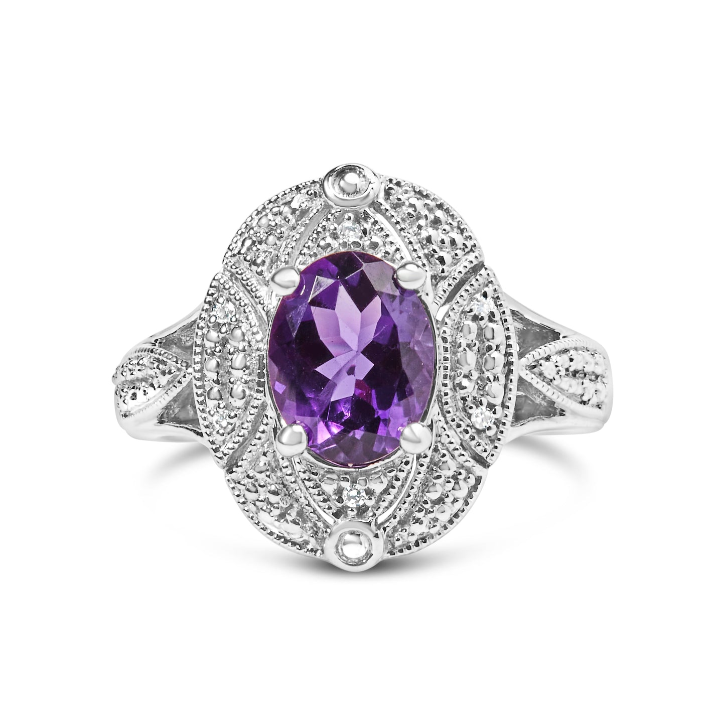 Bague cocktail en argent sterling .925 Art Déco avec améthyste violette - Taille 6