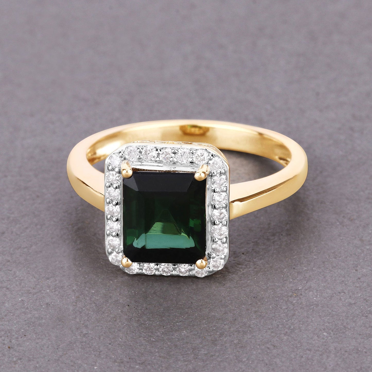 3.02 Carat Green Tourmaline & White Diamond 14K Yellow Gold Ring