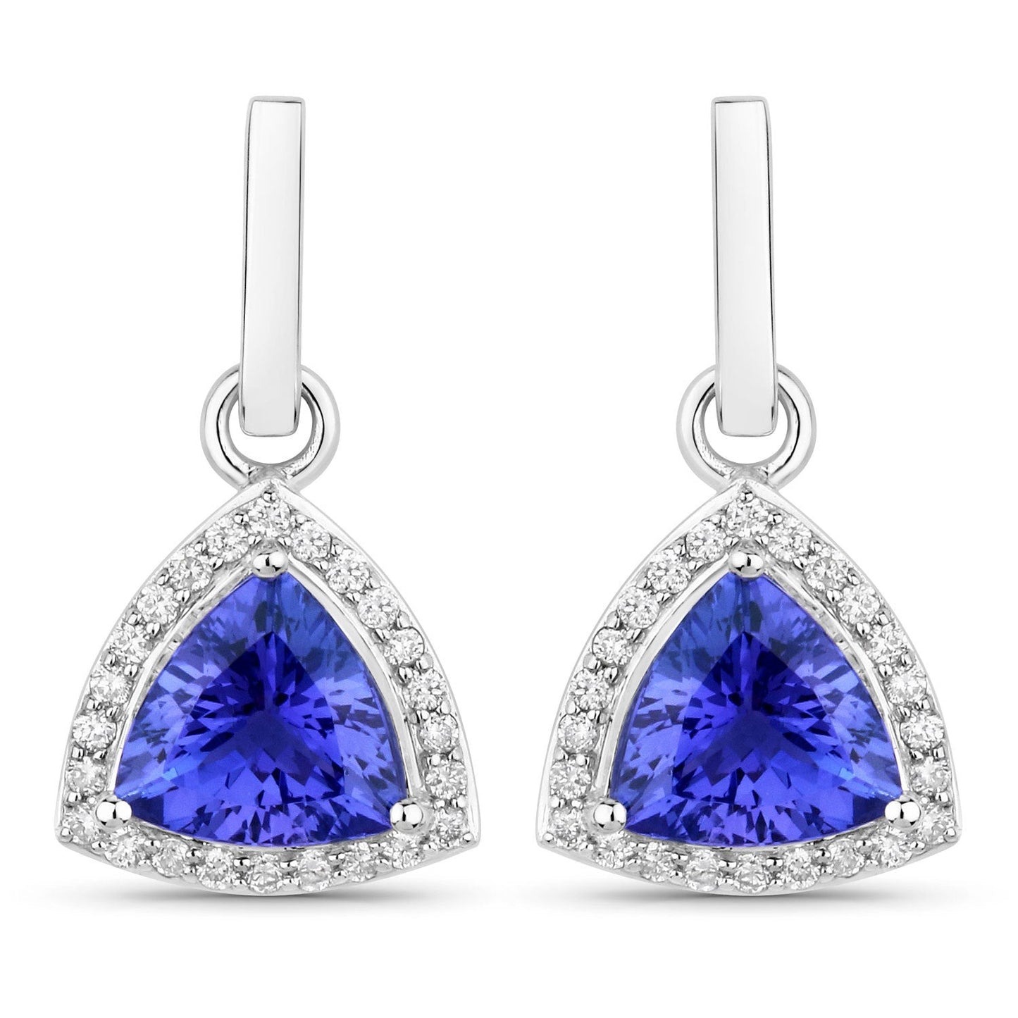 3.86 Carat Genuine Tanzanite and White Diamond Earrings in 14K White Gold