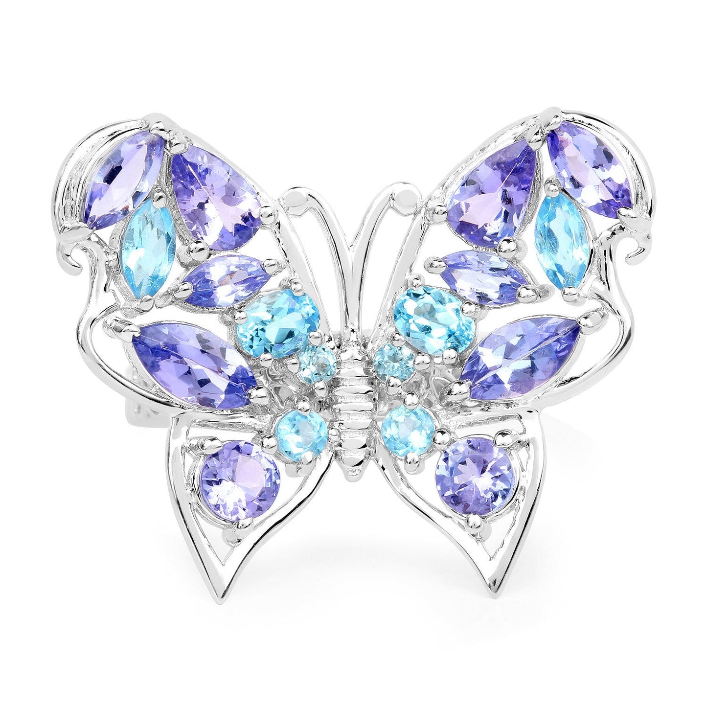 Bague en Tanzanite et Topaze Bleue Suisse de 3,60 Carats