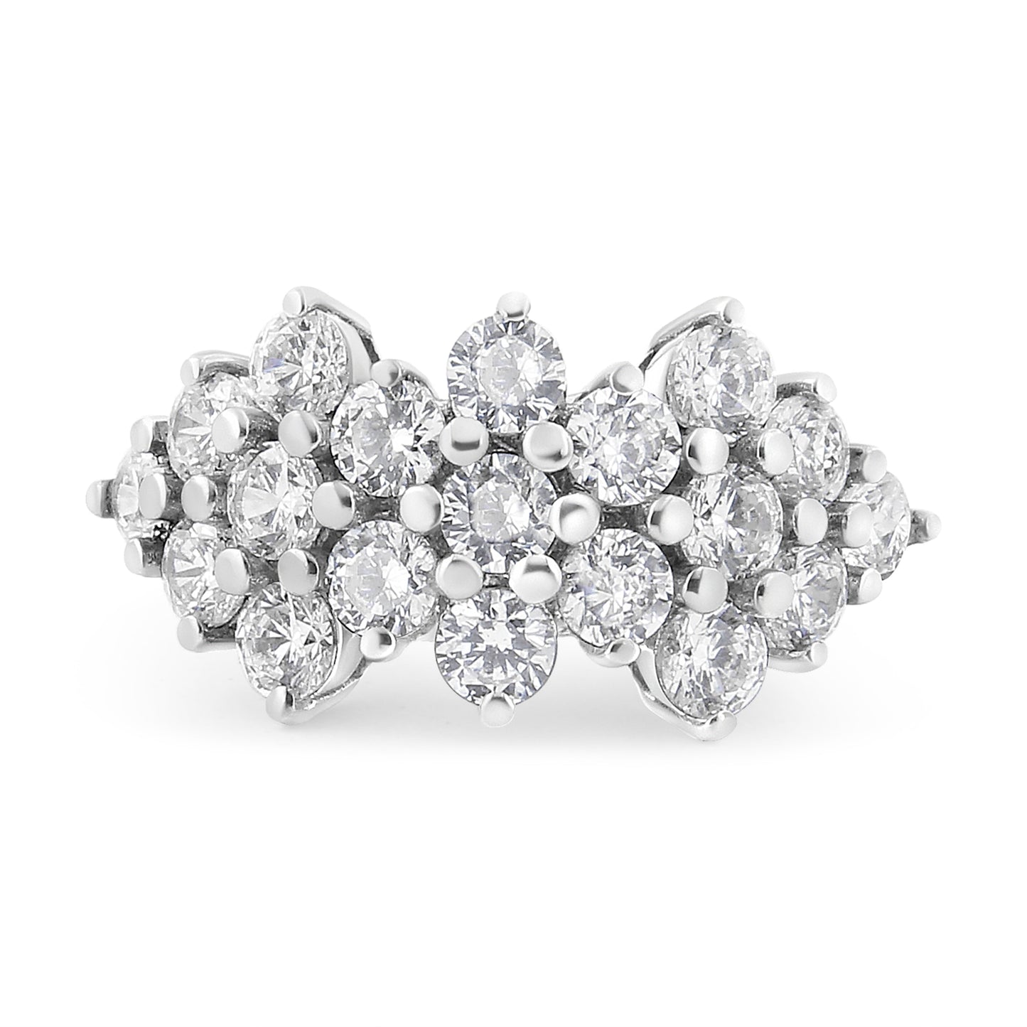 Bague en Or Blanc 14K avec Diamants Multi Rangées - Taille 7