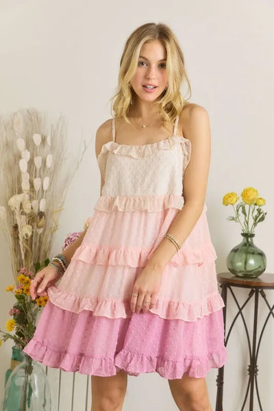 Swiss Dot Ruffled Tiered Mini Dress - Elegant & Playful
