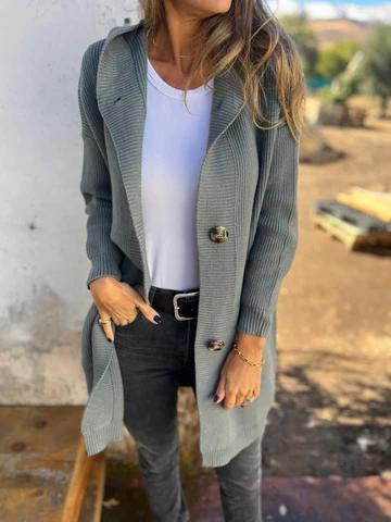 Mid-Length Light Gray Sweater Cardigan for Women