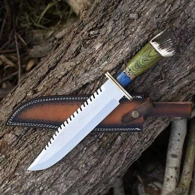 Mastercrafted Hunting Bowie Knife: D2 Steel Blade, Exotic Wood & Antler Handle - Korvel
