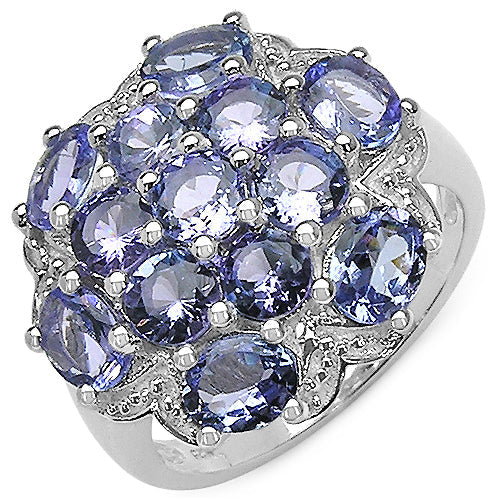 3.59 Carat Genuine Tanzanite Cluster Ring in Sterling Silver