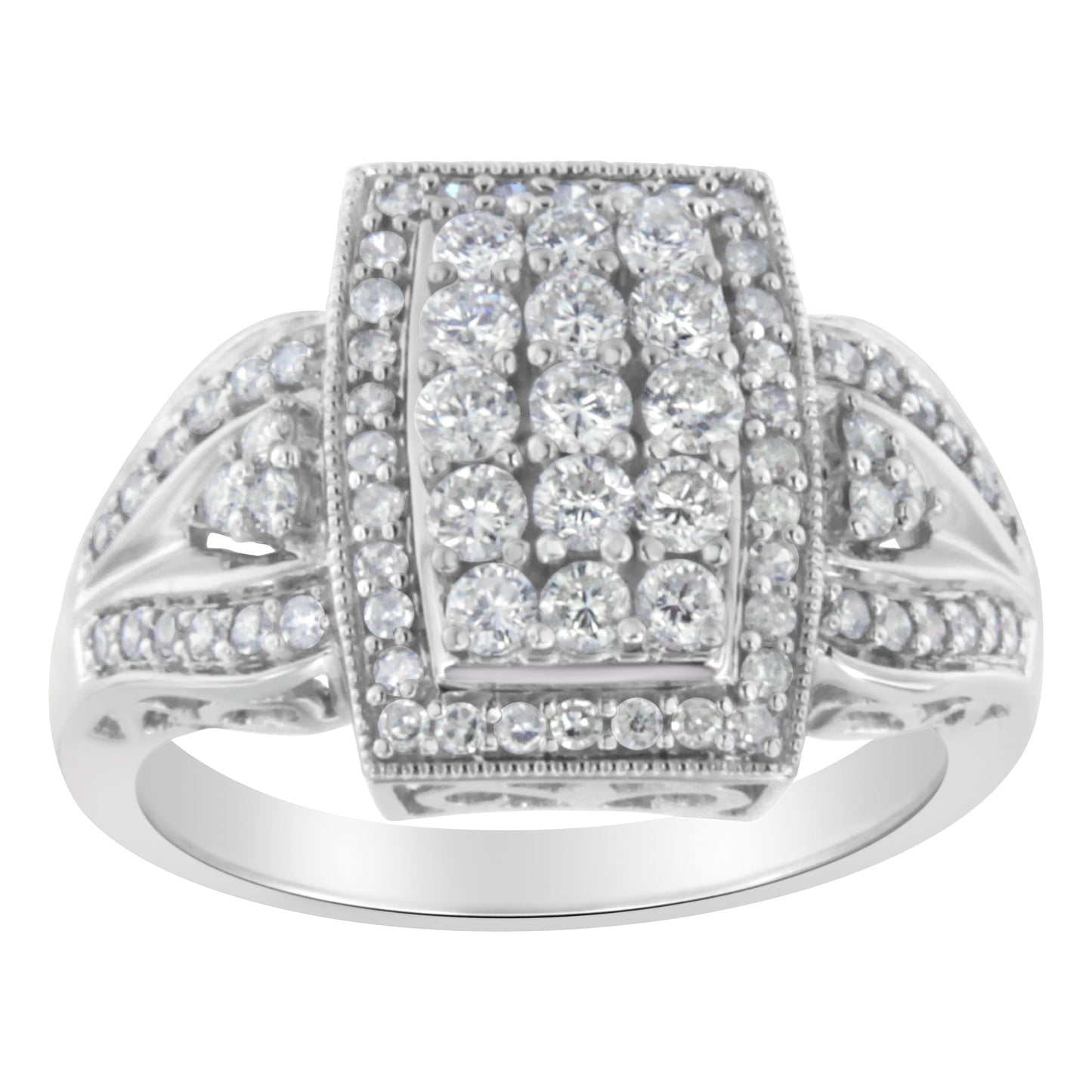 Anillo de cóctel de diamantes en oro blanco de 10K con halo de cojín de 1.0 Cttw - Talla 7