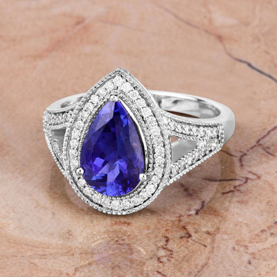 2.60 Carat Genuine Tanzanite and Diamond 14K White Gold Ring