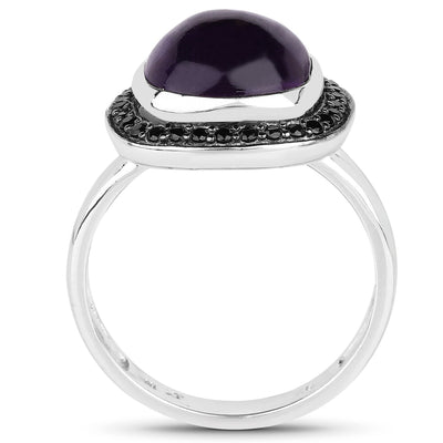 Bague en argent sterling de 5,25 carats en améthyste véritable et spinelle noir