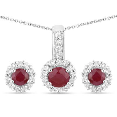 Ensemble de bijoux en argent sterling avec rubis véritable de 2,17 carats et topaze blanche