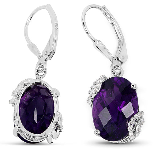 Boucles d'oreilles en argent sterling avec améthyste et topaze blanche de 10,18 carats