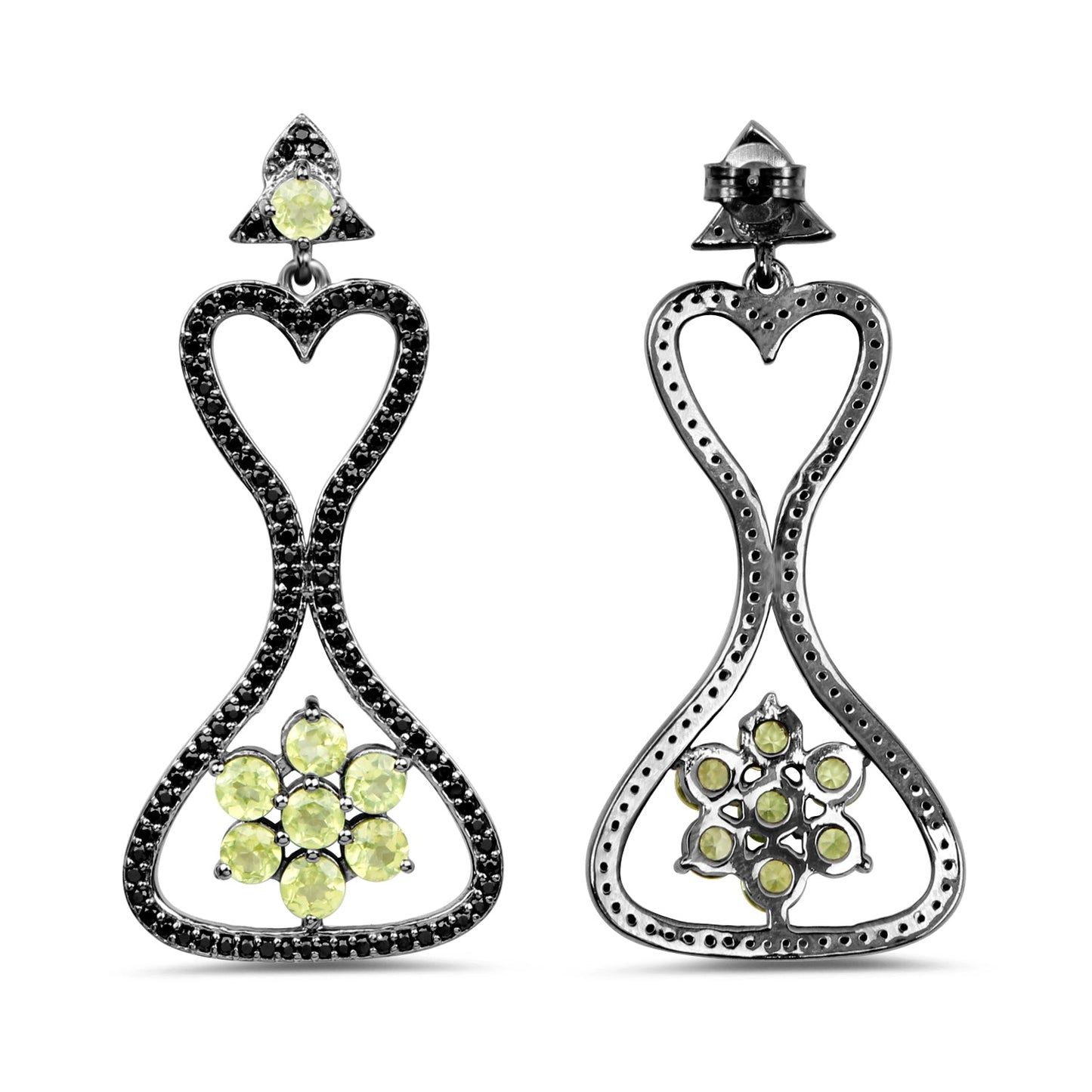 Boucles d'oreilles en péridot et spinelle noir de 6,93 carats en argent sterling