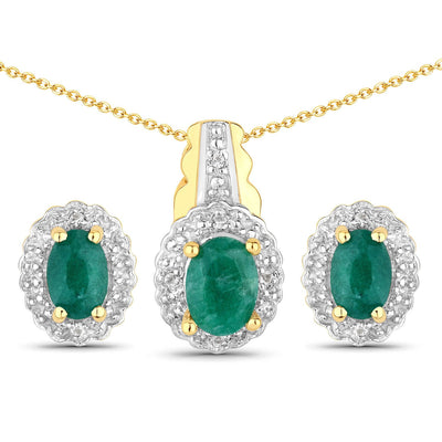 Ensemble de bijoux en argent sterling avec émeraude teinte de 1,71 carat et topaze blanche