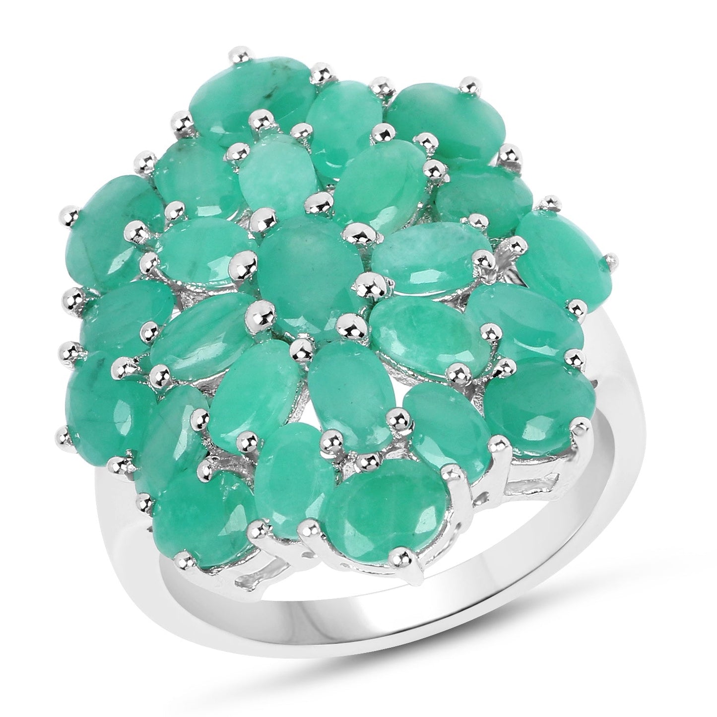 5.88 Carat Genuine Emerald .925 Sterling Silver Engagement Ring