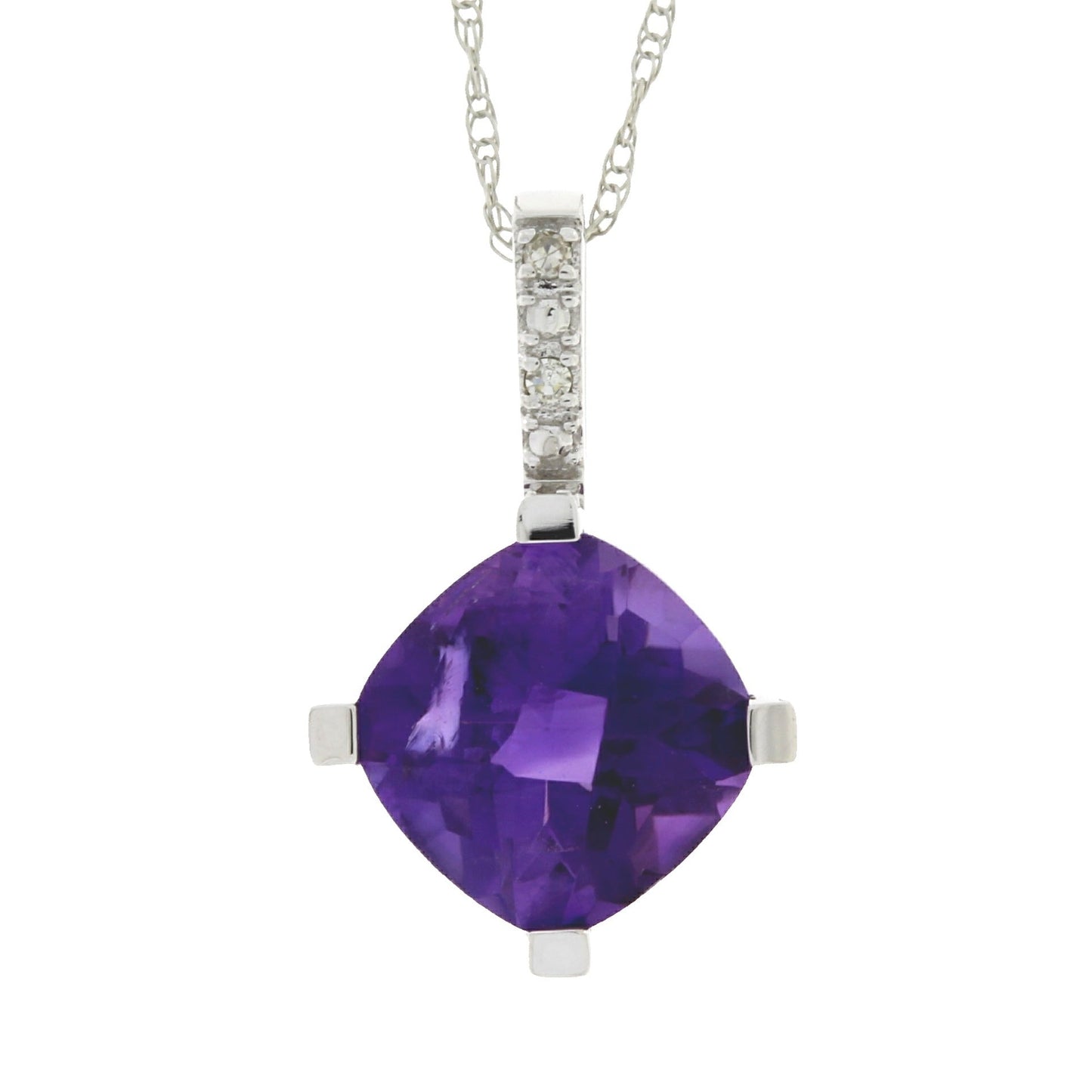 Pendentif de mode en améthyste et diamant en or blanc 10KT
