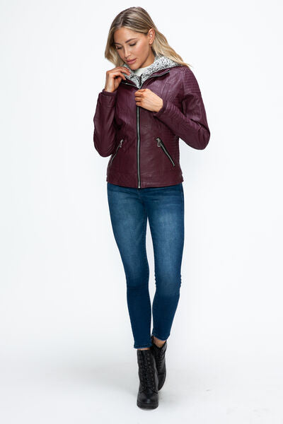Veste à couches à double fermeture éclair pour femmes, chaude et élégante, avec capuche en fausse fo