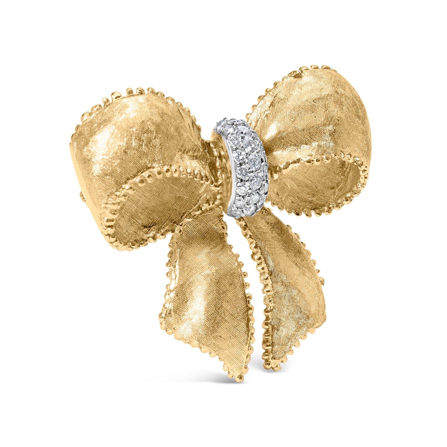 18K Yellow Gold Diamond Bow Pin Brooch