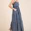 Robe midi à épaules nouées smockée brodée géométrique