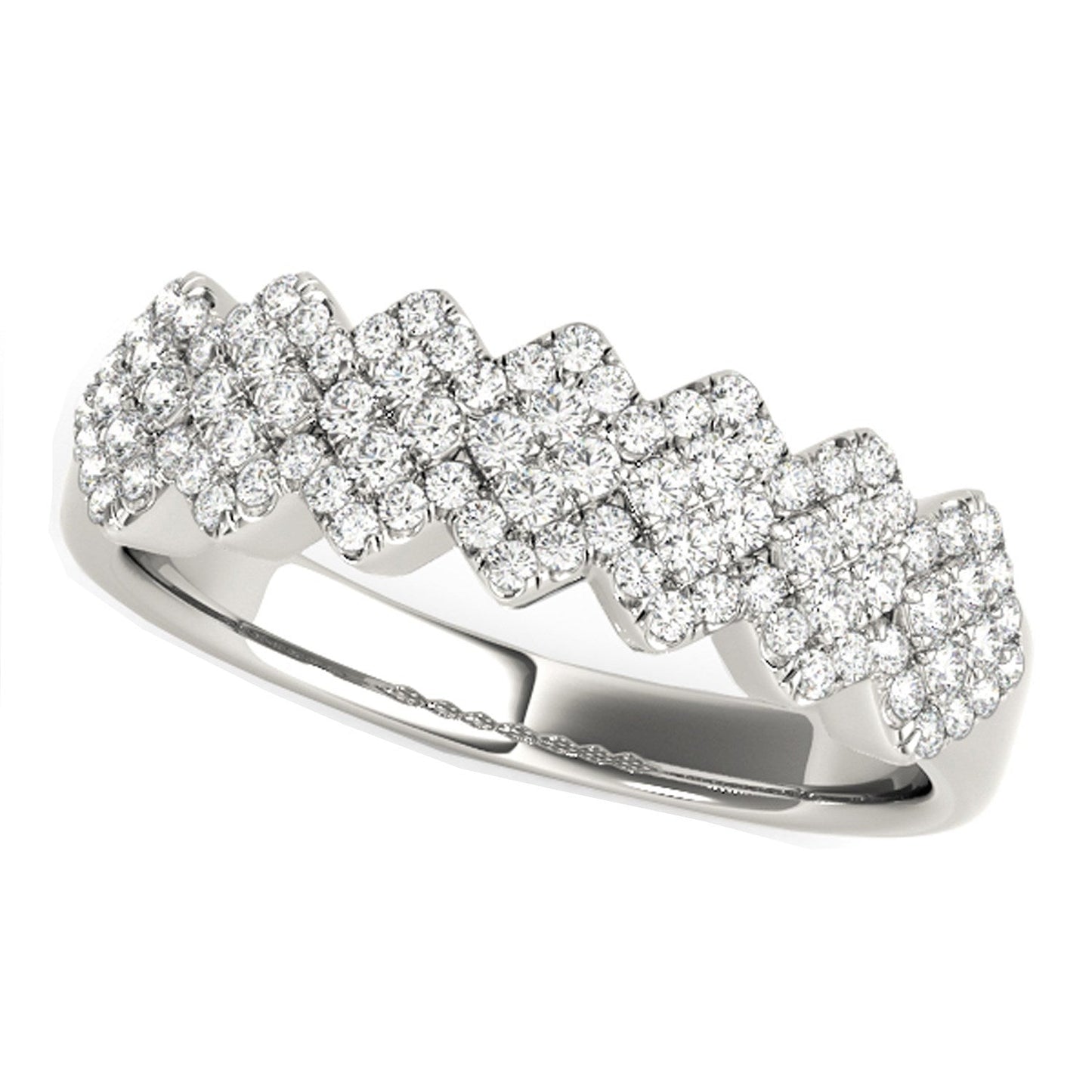 Diamond Studded Wide Multi-Diagonal Pattern Ring in 14k White Gold