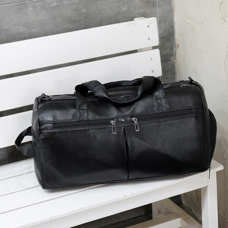 Premium Large Capacity PU Leather Travel Bag for Men - Black