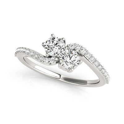 Curved Band Two Stone Diamond Ring in 14k White Gold