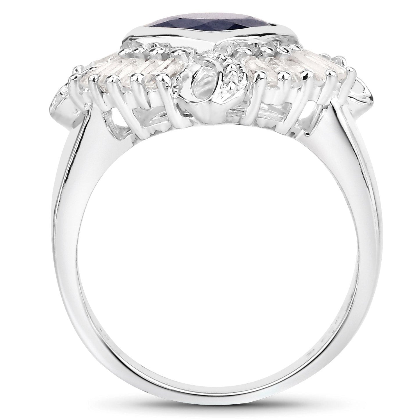 3.06 Carat Sapphire and White Topaz Sterling Silver Ring