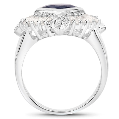 3.06 Carat Sapphire and White Topaz Sterling Silver Ring