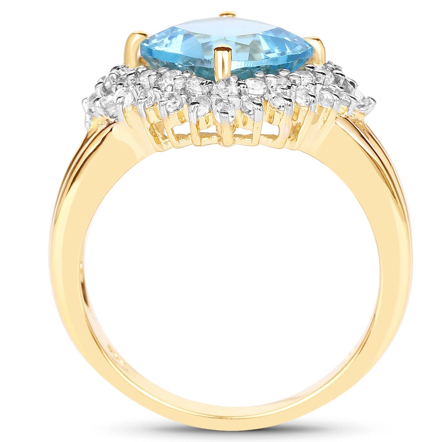 Anillo de Topacio Suizo Azul y Topacio Blanco Bañado en Oro Amarillo de 14K