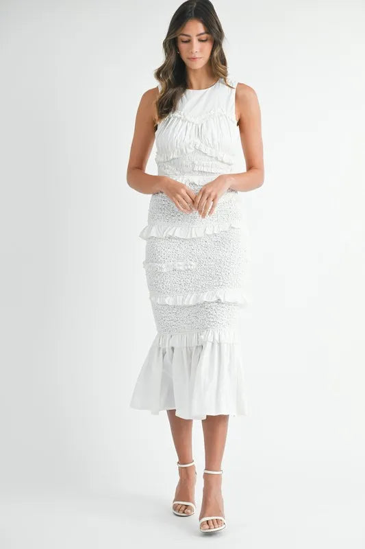 Vestido Midi de Sirena con Volantes y Fruncidos de P popcorn