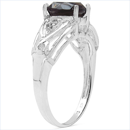 Anillo de Plata de Ley con Cuarzo Ahumado de 2.59 Quilates y Topacio Blanco