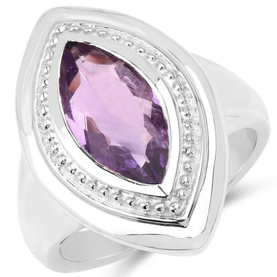 2.00 Carat Genuine Amethyst Sterling Silver Engagement Ring
